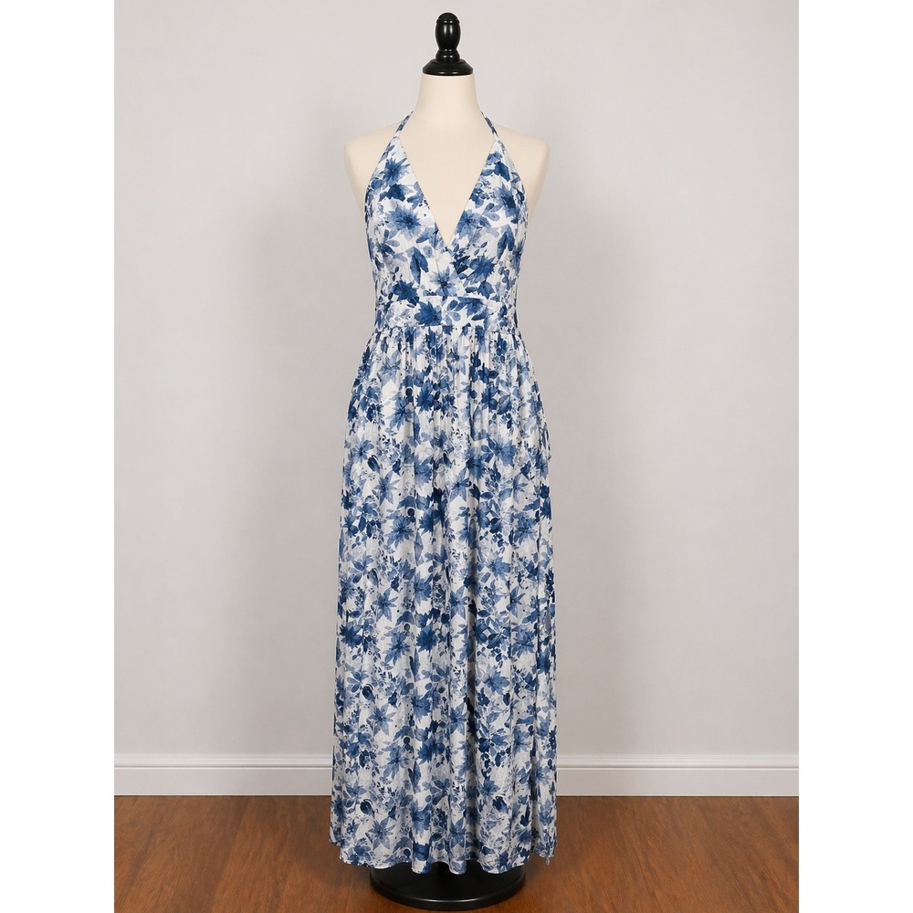 Blue Floral Halter Maxi Dress